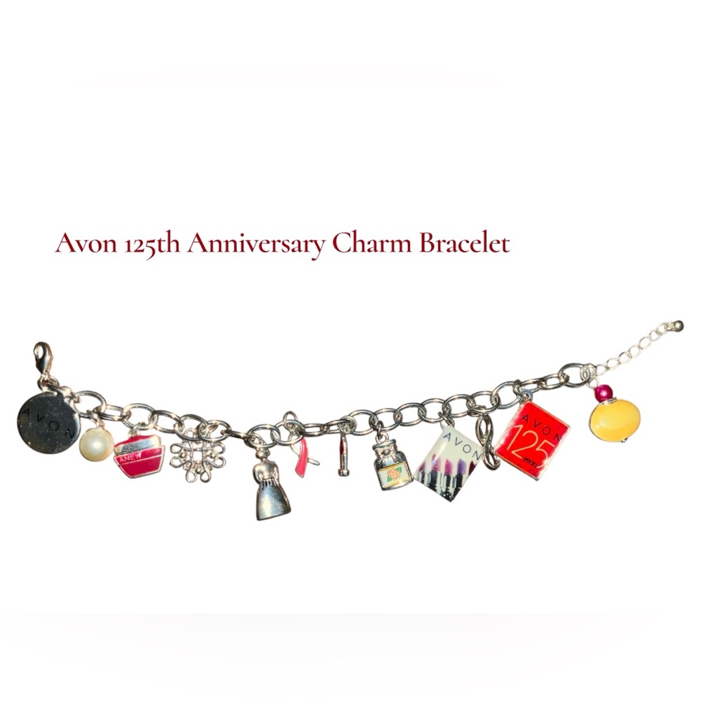 Avon 125th Anniversary Commemorative Silver Toned Bracelet with Twelve Charms
